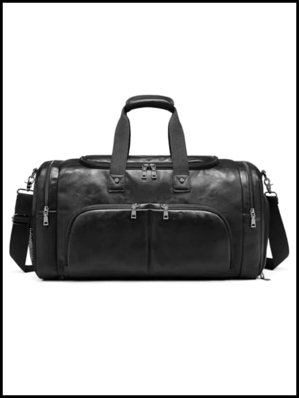 Leather Travel Duffle Bag - Waterproof Weekender Overnight Carry-On with Shoe